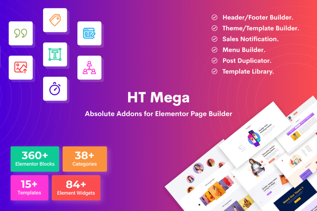 HT Mega Pro v1.9.6-WordPress Elementor 页面构建器的扩展插件 已破解-我爱学习网